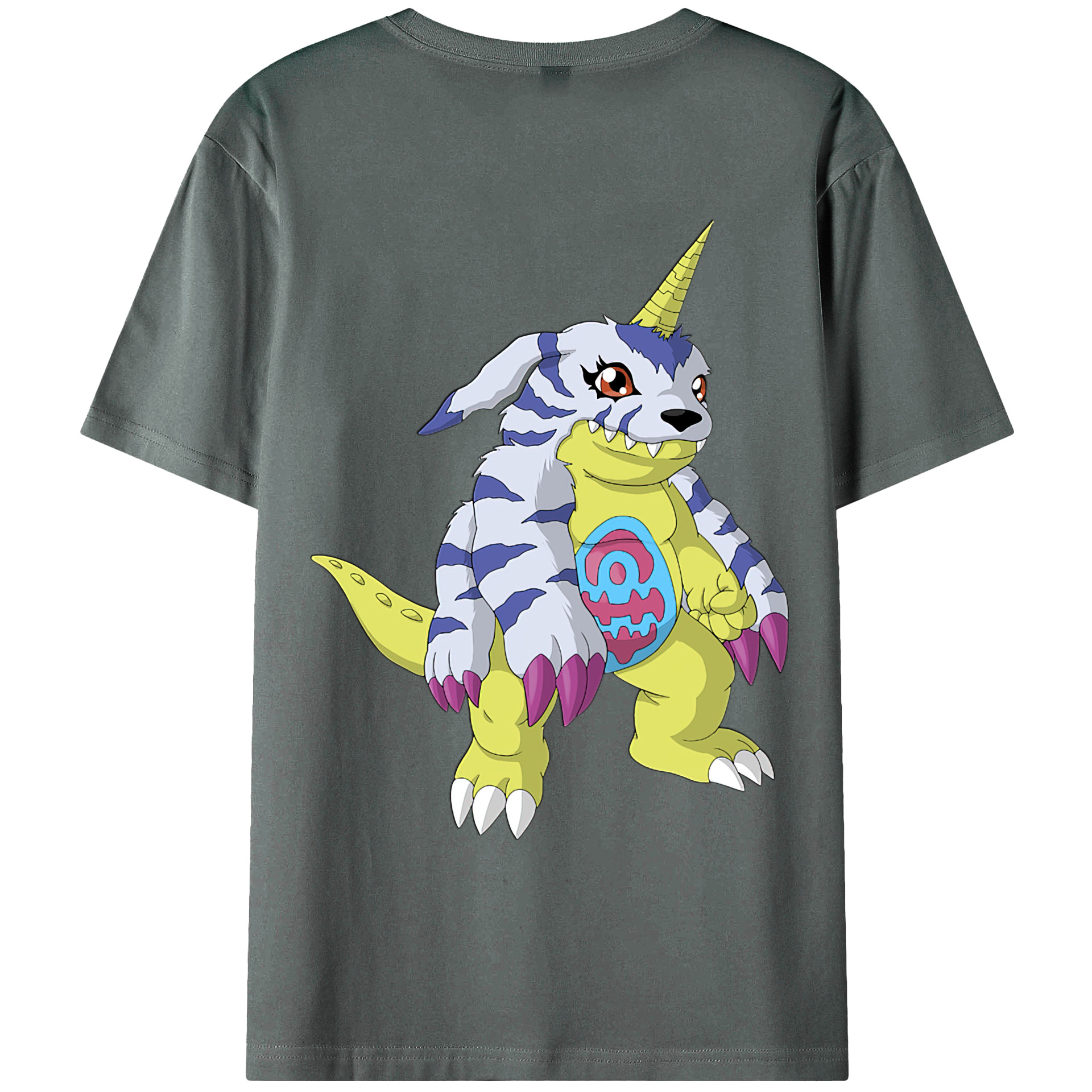 （画像用） Digimon デジタルモンスター/デジモン 綿100％ メンズ半袖Tシャツ（バックプリント） 通気性
